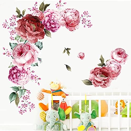 Стикери за стена с Цвете Божур, 3D Стикери за стена с Розови Цветя, Подвижна Стена Арт Декор, Стенни Рисувани със