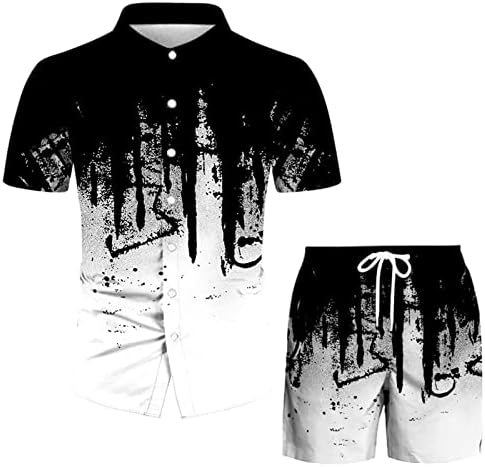Ymosrh Мъжка Риза с копчета, Комплект от ризи и панталони, Летни Хавай, За Почивка На море, Цифрови 3D Ежедневни