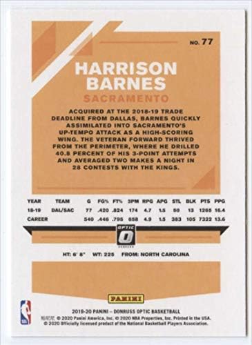 2019-20 Баскетболно карта Donruss Optic 77 Харисън Барнса Сакраменто Кингс
