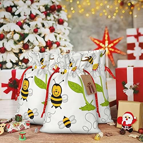 Чанти за коледни подаръци с завязками, забавни торбички за опаковане на подаръци, цвят на пчелен мед, Коледни торбички