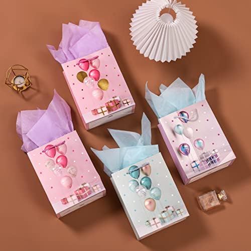 Подаръчни Пакети SHIPKEY в 12 Опаковки за Рожден Ден, Малки Подаръчни Торбички на Едро с Шарени балони, Хартиени Пакети 7 x4x9 с Дръжки, Малки Подаръци Пакети