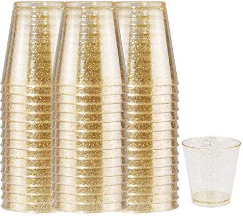 WELLIFE 200 ОПАКОВКИ Пластмасови Чашки със Златен блясък, за Еднократна употреба Чаши за вино от 2 грама, Малки