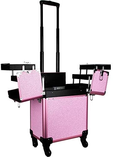 Розов Кристал Модел, 3-Диференцирани Тави-Нататък на 4 Колела, Професионална Алуминиева Косметичка количка за грим и Маникюр