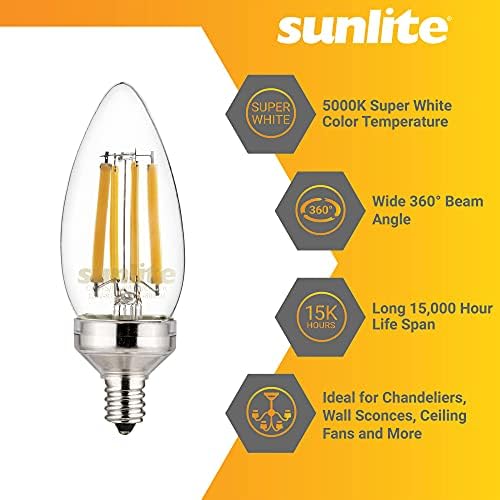 Sunlite 81338 Led лампа за полилеи Edison B11 с торпедообразным фитил, 8,8 W (еквивалент на 75 W), На 800 Лумена, Цокъл