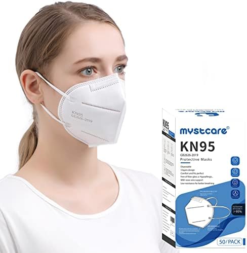 Маски за лице mystcare KN95 50 опаковки 5-слойни В Индивидуална опаковка филтър Ефективност ≥95% Регулируеми Дълги