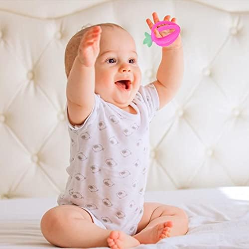 Likthione Грамотност Ранно детство Силиконова играчка за бебета и никнене на млечни зъби с Ягоди, Текстурирани, Успокояващ