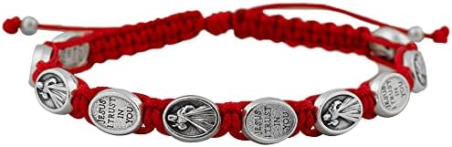 Гривна от Плетеного кабел Venerare | 10 Красиви Мъниста-Медала на Божественото Милосърдие | Регулируеми | Червени