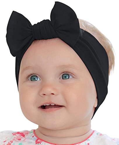 BABYGIZ Превръзка на главата за малки момичета с лъкове, памучни Ленти за коса ръчна изработка за бебета, Деца, Аксесоари за коса за деца (черен, 1)