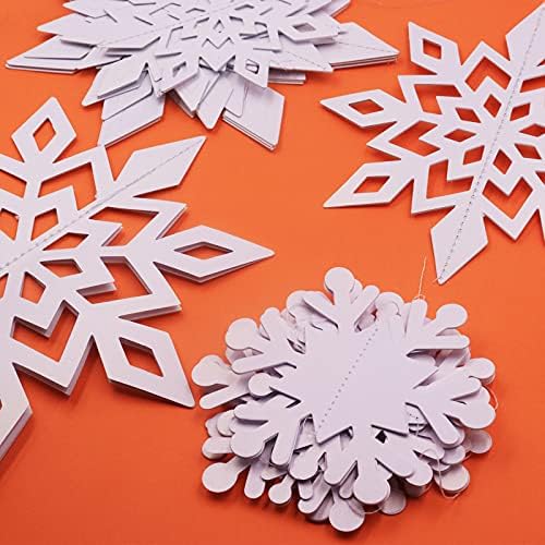 12 БР. Зимните Коледни Снежинки Висящи Украшения - 3D Бяла Хартиена Венец от Снежинки с Банер във формата на Снежинки за Коледна