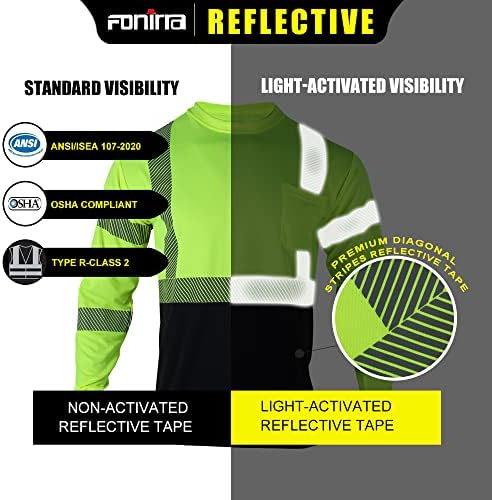 Мъжки Светлоотразителни Тениски с висока видимост FONIRRA Safety с Дълъг ръкав ANSI Class 2