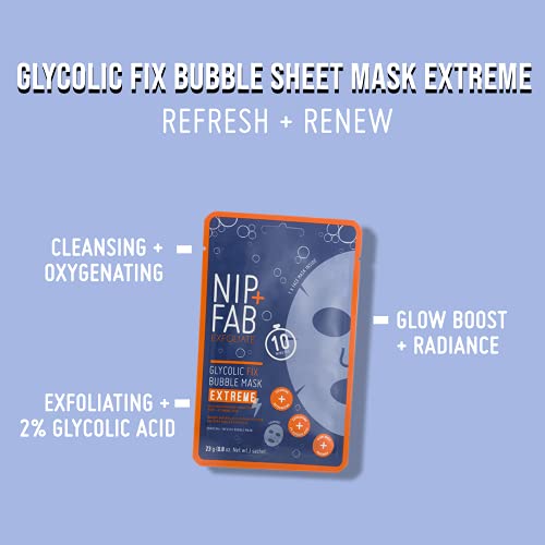Nip + Fab Glycolic Acid Fix Extreme Bubble Sheet Маска за лице с 2% Гликолова киселина, Хиалуроновата киселина и дървени