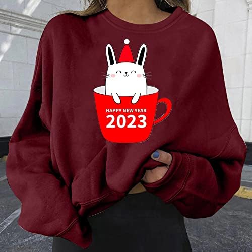 Oplxuo Китайската Нова Година на Заека 2023 Hoody за Жени Мода с Дълъг Ръкав Сладък Графичен Празничен Пуловер