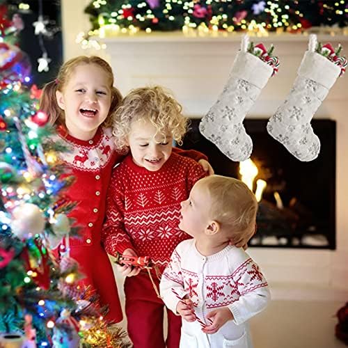 Коледни Чорапи ANPTER, 2 опаковки, Големи Коледни Окачени Чорапи с Снежинкой за Домашна Камина, Декорация във формата на Елха (Коледни Чорапи под Сребро)