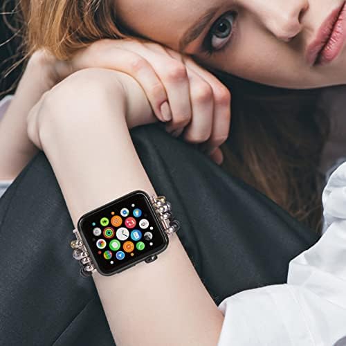 Гривна от мъниста, Съвместим с Apple Watch Band Series 7 / SE/6/5/4/3/2/1, Жена Модерен каишка за часовник, който е съвместим