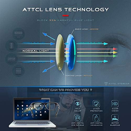 Блокиране на Очила ATTCL Blue Light, Извънгабаритни Компютърни Очила, Слот Очила с квадратни рамки TR90 Срещу умора
