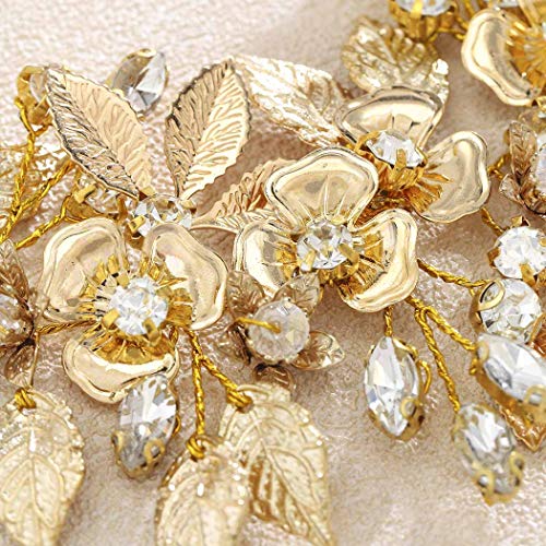 Необичайна сватба превръзка на главата с листа, златни цветя, сватбени аксесоари за коса с кристали и перли, украса
