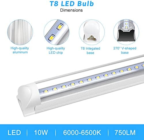 Вградена лампа LightingWill LED Т8 2 метра, 10 W, Дневен Бял 6000 ~ 6500 К, Plug led лампа за магазин, led Тавана