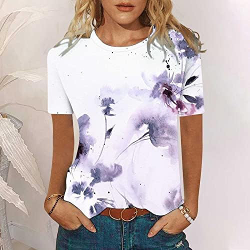 Женска Тениска С Къс Ръкав и Кръгло Деколте, Памучен Тениска с Цветен Модел, Топ, Тениска за Момичета, Есен-Лято, DS DS