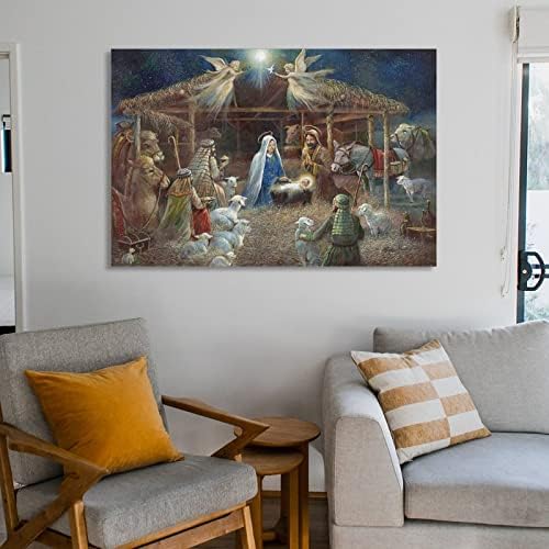 Малкия Исус в Оборите, Светлина на света, при Раждането на Исус Коледна Картина живопис Изкуство Печат върху платно