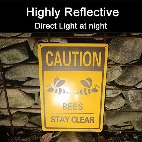 Знак Пазете се от пчелите, стой далеч, 14 x 10 инча, Отразяваща алуминий, Лесно се монтира, Защитени от uv, Устойчиви на атмосферни
