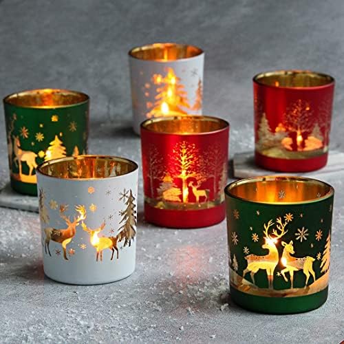 Коледни Свещници, Комплект от 6 Стъклени Свещници, Декоративни за Коледното Празнично парти, Начало Декор (3 Цвята)