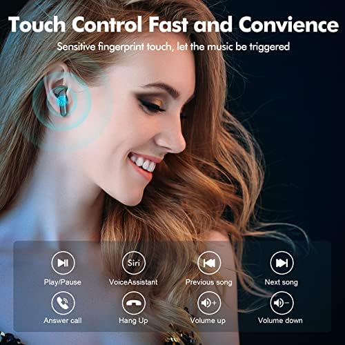 Безжични слушалки Bcaikair, Време на възпроизвеждане 50 часа V5.3 Bluetooth Слушалки с калъф за безжично зареждане и led дисплей захранване Дълбоки Баси, Водоустойчиви слушалк?