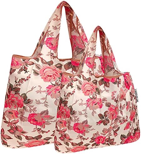 Сгъваема Найлон Множество чанта за пазаруване Bowbear (комплект от 2 теми), Кафяви Рози