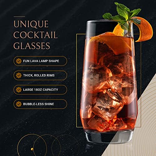 Чаши за хайбола JoyJolt Gwen 18 грама, комплекти високи чаши, по 4 бр. Чаши за пиене от кристал без съдържание на олово. Чаши