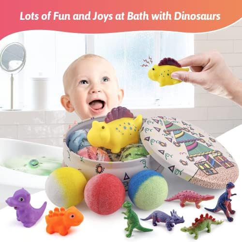 5 + 1 Бомбочки за баня с Динозавриками за деца, Бомбочка-изненада с Живи Динозавриками и Забавно Пищащим Динозавриком