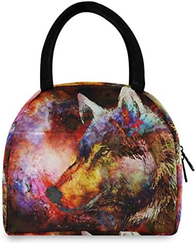 Случайна чанта за обяд Дамски - Cosmic Space Mighty Cosmical Wolf Големи Запечатани Торби за Обяд с плечевыми ремъци за работа за Деца