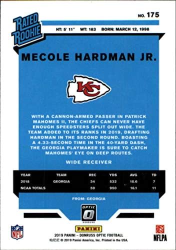2019 Donruss Optic Football 175 Mecole Hardman Jr . Запознати с рейтинг RC SP Kansas City Chiefs Официалната търговска