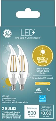 Комплект led крушки LED на GE + от здрач до зори, (2) Декоративни лампи, (1) Крушка A19, Лампи с датчици за слънчева светлина, нежно бяло (3 опаковки)