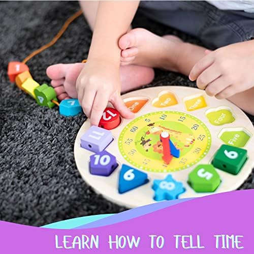 LMC Products Дървени Часовници с Шнур и Фигурки - Развиване на Образователни играчки за деца от 3 години и по-големи