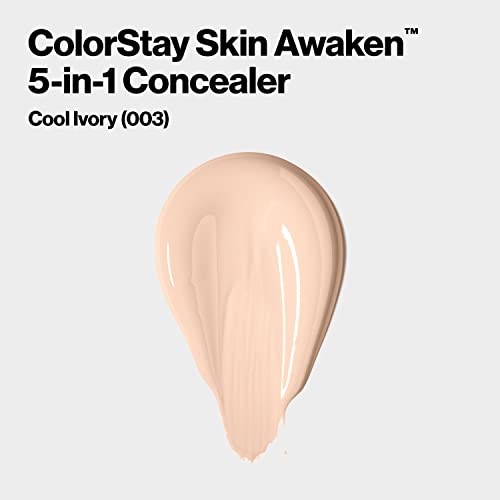 Коректор Revlon ColorStay Skin Събудете 5-в-1, с Лек, кремав, Устойчив грим за лице с кофеин и витамин С, За премахване на несъвършенства, Тъмни кръгове и покраснений, 003 Cool Ivory, 0,2