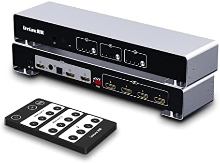 Матричен превключвател NNLINK ARC 4x2 4K, HDMI, сплитер 4 2 изход HDMI Switcher с 7.1 CH HDMI Аудио + Оптичен 5.1 CH + 3.5 мм Стерео аудио изход Поддръжка на 4K @ 60Hz, EDID, IR дистанционно управление,