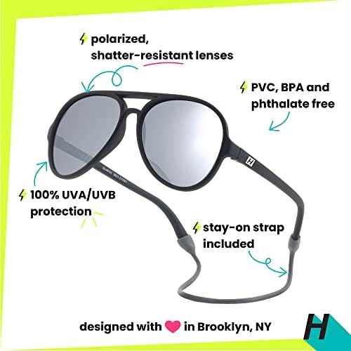 Поляризирани детски слънчеви очила Hipsterkid с каишка | гъвкави рамки, защита от uv, Aviator - 3-6 години
