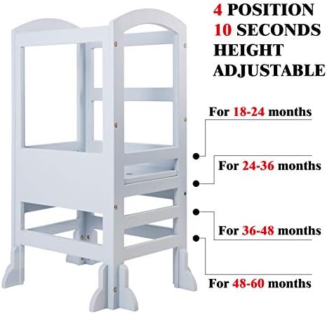 Детски модул за Обучение стол SDADI с регулируема височина, Детски Кухненски Стол-Стремянка със защитна релса