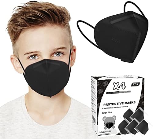 Детски маска XDX Kids KN95, 100 черни опаковки за еднократна употреба, маски за лице в индивидуална опаковка 5 слоя