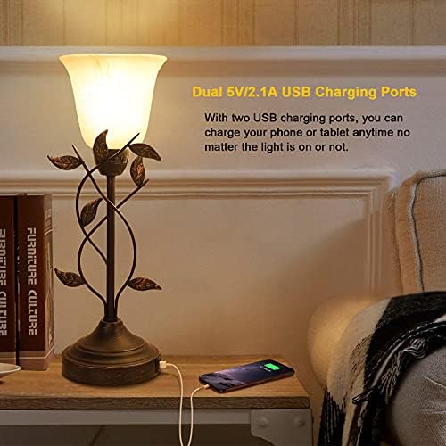 Нощна лампа Настолна лампа с докосване с Два USB-порта, 3-Лентов Лампа на нощното шкафче, с регулируема яркост, Реколта лампа