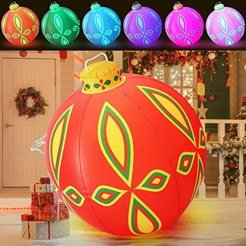 Коледна Украса, 24-Инчов Голям Коледен Надуваем балон от PVC с Различна по Цвят led подсветка, идеален за вътрешно Дворно празничен
