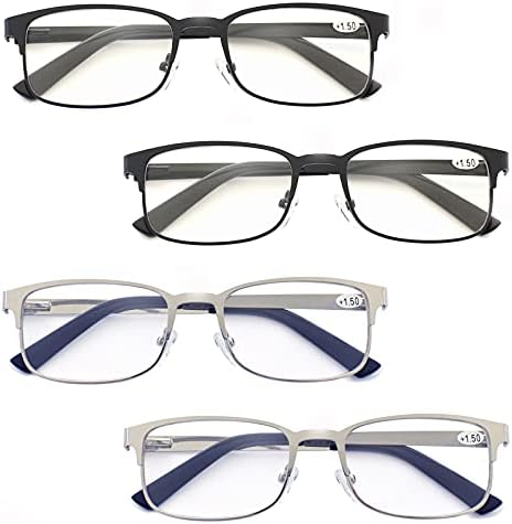 Zienstar Мъжки слънчеви Очила за четене 4 Опаковки Ридеров за мъже Comfort Reader Правоъгълни Метални Очила от Неръждаема Стомана