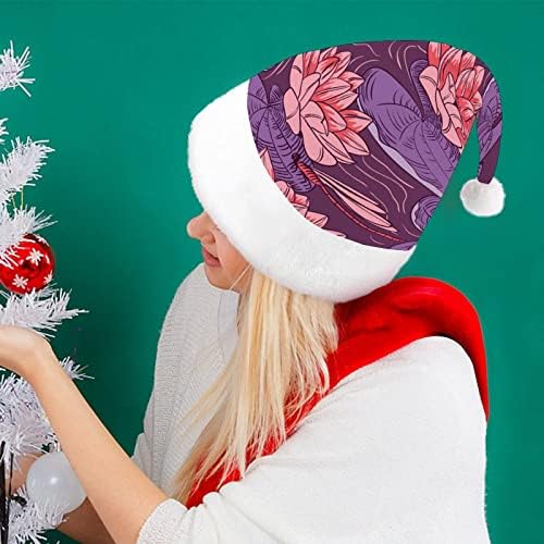 Забавна коледна шапка с водни лилии и стрекозой, шапки на Дядо Коледа, къси плюшени шапки с бели ръкавели за коледните