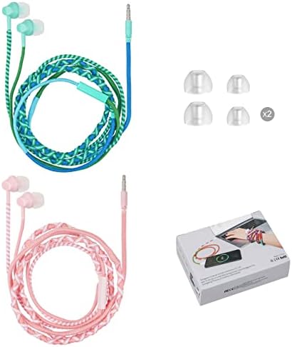 URIZONS [2 опаковки Цветни слушалки в найлонов оплетке с микрофон за деца - Забавни ушите, Без объркване, Съвместими с