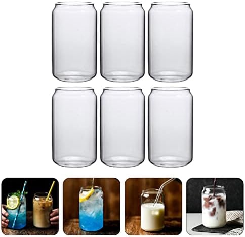 Преносими Чаши за Еспресо 6шт Чаши за Пиене Стъклени Чаши във формата на Буркани, Стъклени Бирени Чаши Чаша за Коктейли,