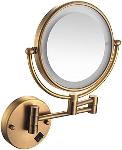 Led огледало за грим с подсветка и 10-кратно увеличение, Двустранно Монтиране на Выдвижное Тоалетен огледало със завъртане на 360 °, Матирано Злато, USB (Цвят: Месинг, Раз?