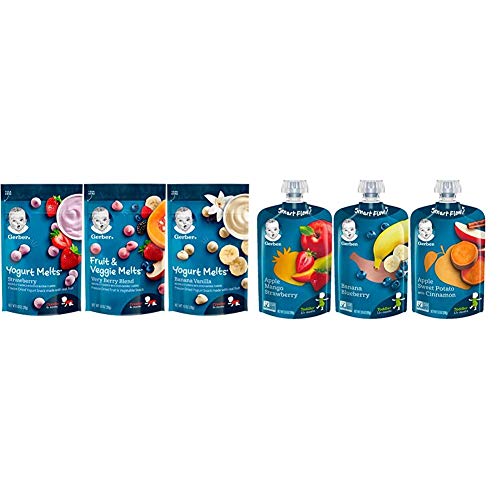Gerber Up Age Йогуртовые се топи и плодово-зеленчукови се топи в Разнообразни опаковки, на 8 парчета, Различни плодове в опаковка за деца (опаковка от 18 броя)