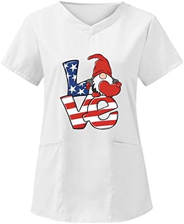 Свободни Дамски Блузи, Дамски Лятна Тениска с Принтом на Деня на Независимостта, Тениска С V-образно деколте,