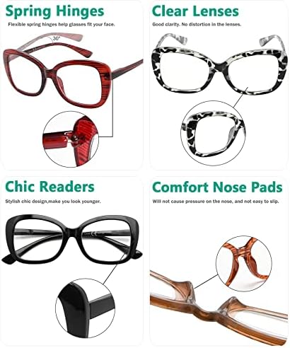 Луксозни очила за четене Eyekepper за жените за четене в големи размери - червена ивица + 1,00