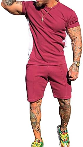 IWQBQ Мъжки ежедневни спортни костюми, панталони с къс ръкав, комплект от 2 теми, Тениска и шорти