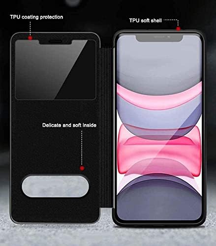 DJDLFA Кожен Флип калъф-книжка с поставка за телефона, за Apple iPhone 13 Pro Max (2021) 6,7 см, с ясен преглед, устойчив